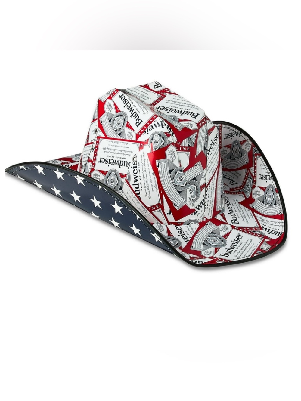 Budweiser Beer Label Cardboard Cowboy Hat
Red, White & Blue Adult Unisex